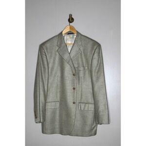 Zanieri Lanificio Galtes Silk Wool Blazer Mens 46R Tan Olive Check Made in Italy